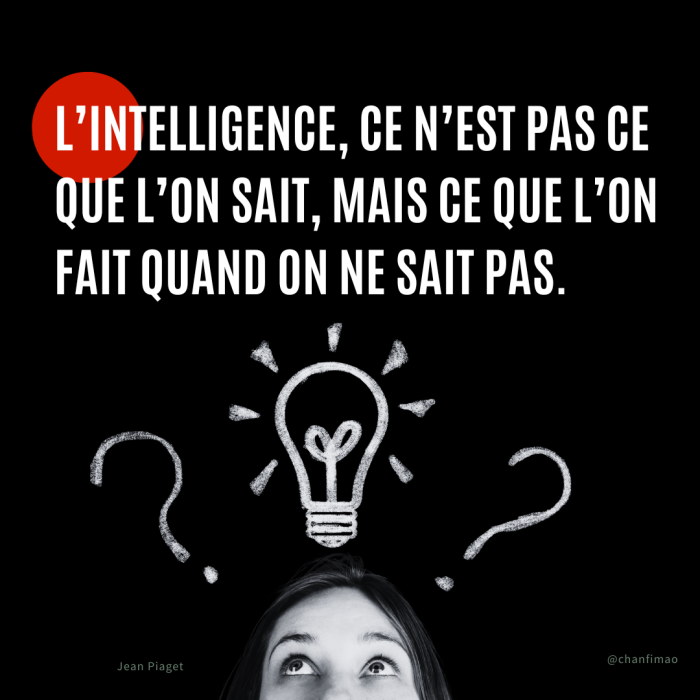 Citation : L’intelligence, ce n’est pas ce que l’on sait, mais ce que l’on fait quand on ne sait pas. — Jean Piaget